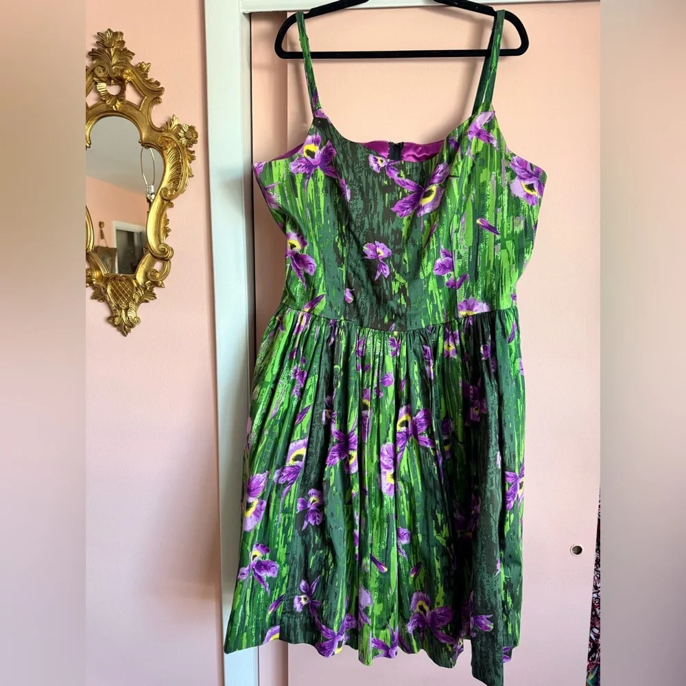 Pinup Couture Green and Purple Floral Dress - Picture 3 of 11
